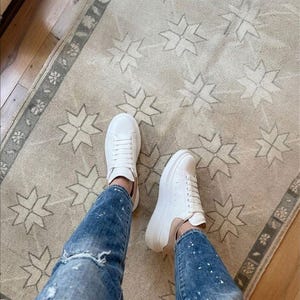 Beige Ivory Neutral Tribal Star Pattern Oushak Style Hallway Hand Knotted Runner Rug 2x6 2x8 2x10 2.5x11 3x12 Large Entryway Kitchen Runner.