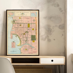 Sarasota map from 1924  - Wall map restored, fine reproduction, available on paper or canvas