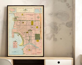 Sarasota map from 1924  - Wall map restored, fine reproduction, available on paper or canvas