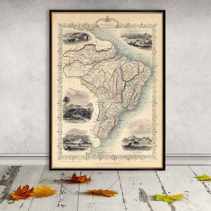 Vintage Landkarte Brasilien - Alte Landkarte, Reproduktion - Brasilien Landkarte auf Papier oder Leinwand