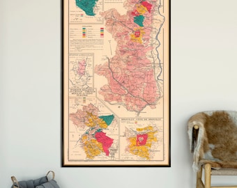 Wine map of Bourgogne region - Le Beaujolais - Vineyards map in France