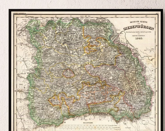 Old map of Transilvanya - Historical map from 1843 - Harta Transilvania, reproduction on paper or canvas
