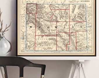 pillows /& cards etc in aqua WYOMING MAP Print lovely wedding map art Instant Download printable vintage map for framing totes