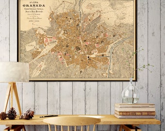 Granada map - Old map of Granada print on paper or canvas