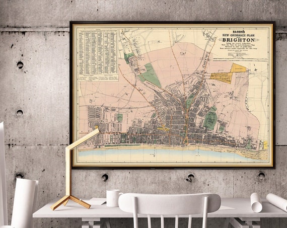 Brighton map - Old map of Brighton print - Fine print - Large wall map printed on paper or canvas