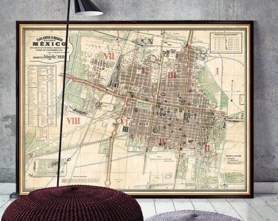 Old map of Ciudad de Mexico - Mexico City vintage map - Fine print on paper or canvas