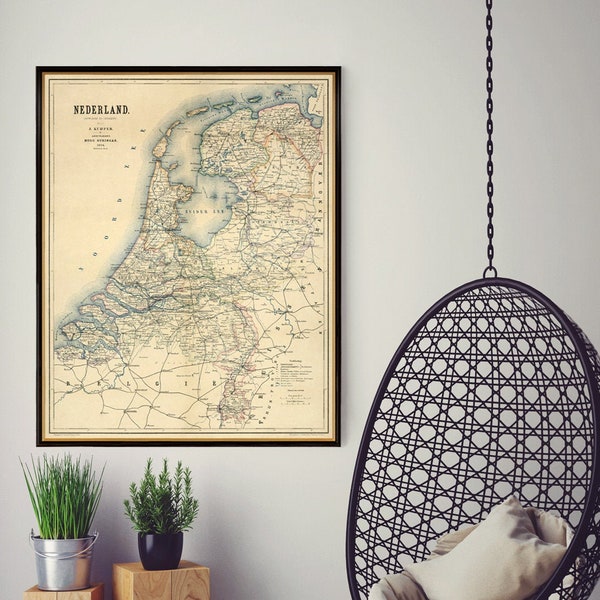 Mappa murale dei Paesi Bassi - Riproduzione giclée della vecchia mappa dell'Olanda, disponibile su carta o tela