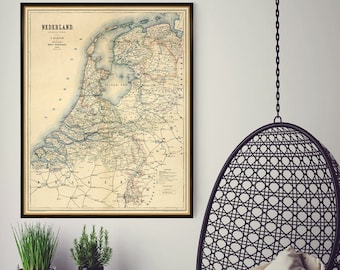 Mapa de parede dos Países Baixos - Reprodução giclée de um mapa antigo da Holanda, disponível em papel ou tela.