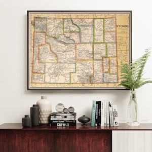 Carte du Wyoming - carte d'état vintage du Wyoming - disponible sur papier ou toile