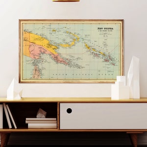Nieuw-Guinea kaart. Kaart Salomonseilanden - Vintage kaartafdruk - Archiefreproductie op papier of canvas