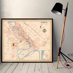 Carte de la ville de Bagdad - carte vintage restaurée - Reproduction d'archives sur papier ou toile