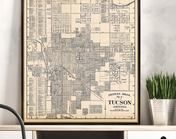 Tucson map - Vintage city plan of Tucson, archival print, available on paper or canvas