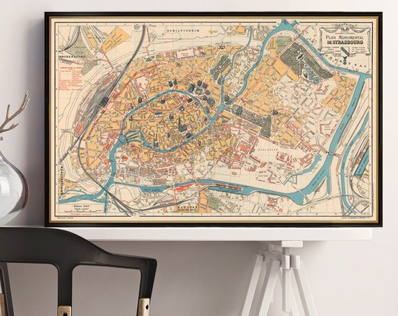 Old map of Strasbourg - Large wall map print on paper or canvas