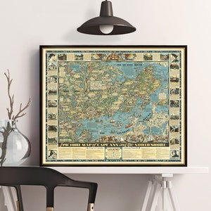 Pictorial map of Cape Ann (Mass.) - Decorative old map from 1934, giclee reproduction
