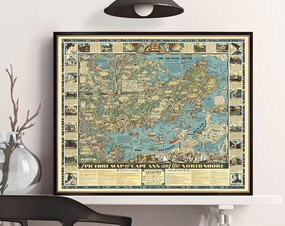 Pictorial map of Cape Ann (Mass.) - Decorative old map from 1934, giclee reproduction