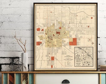 Vintage map of Tucson, Arizona - Large wall map - fine print on paper or canvas - 35 x 38"