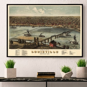 Louisville Poster - Vintage Panorama Stadtplan von Louisville (Kentucky) - Vogelperspektive - Druck auf Papier oder Leinwand
