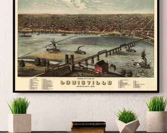 Louisville poster - Vintage panoramic city map of Louisville (Kentucky)  - Bird's eye view - print on paper or canvas