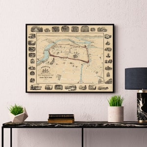 Carte de Chester - Ancienne carte illustrée de Chester - Disponible sur papier ou toile