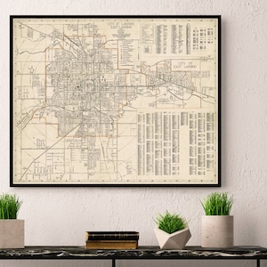 Carte ancienne de Lansing et East Lansing - Grand plan de ville restauré - Carte historique imprimée sur papier ou toile