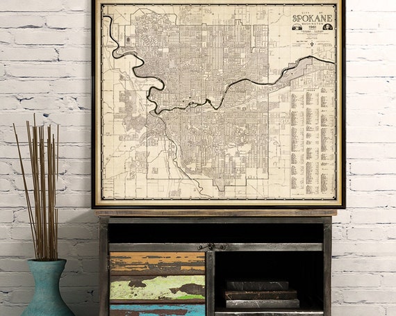 Spokane map - Vintage map of Spokane - City map print on paper or canvas