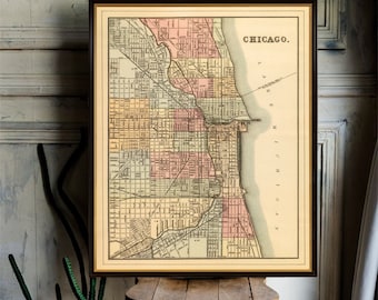 Chicago map from 1885, restored map, digitally enhanced, historical map for wall decor