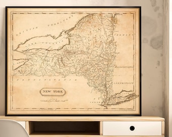 Atlas över delstaten New York | Restaurerad vintagekarta | Väggdekoration med amerikansk historia | Finstilt tryck