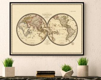 Antique world map print - Old map of the world - Reproduction map fine art - Mappemonde