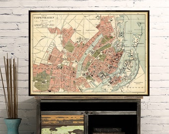 Old plan of Copenhagen - old map print on paper or canvas