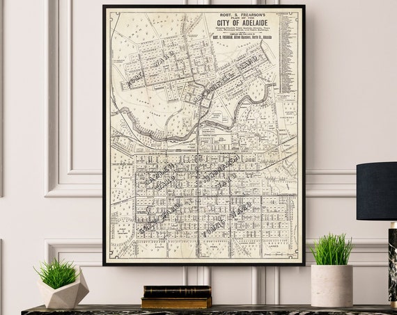 Adelaide historical map - Large wall map of Adelaide printed on paper or canvas