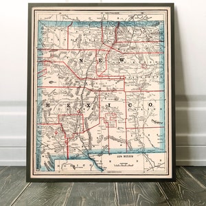Alte Landkarte New Mexico, historische Landkarte von 1893, Land der Verzauberung als Wandkarte mit Poster