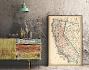 Carte de la Californie - Grande carte de la Californie - Carte murale imprimée sur papier ou toile