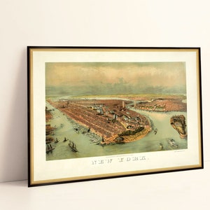 New York City Poster, Vintage Panorama-Karte von New York City, Vogelperspektive über NYC, arhival print, Wanddekor