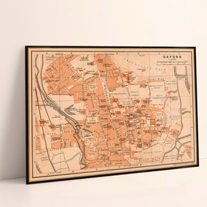 Carte d'Oxford, plan de ville vintage, cadeau de remise des diplômes,