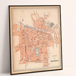 Mapa Santiago de Chile – wysokiej jakości wydruk archiwalny na papierze lub płótnie