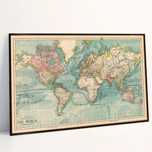 Map of the world, decorative wall map, housewarming decor, cartography art image 1