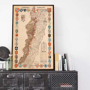 Alsace vineyards - Wine map of Alsace - Vignoble d'Alsace - Vintage map giclee reproduction