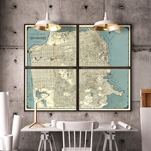 Vintage map of San Francisco, huge wall map of San Francisco, industrial style map decor image 1