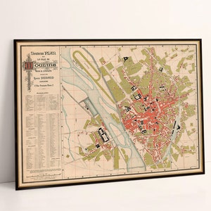 Mapa antigo de Moulins, plano de la ville de Moulins, arte do mapa da cidade francesa, decoração de mapa de parede