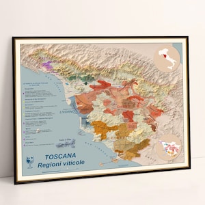 Toscaanse wijnkaart kaart, wijnkaart Chianti land, gidskaart voor wijngebieden in Toscane