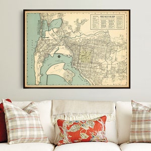 Vintage map of San Diego, restored map, old city plan art print, decorative old map of San Diego image 1