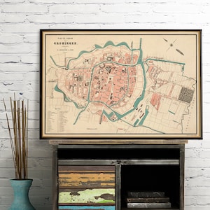 Plattegrond Groningen, vintage stadsplattegrond, afstudeercadeau voor studenten