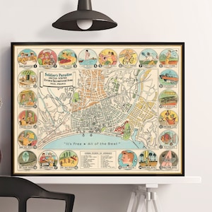 Carte illustrée de Nice - carte vintage - Nice map fine print, French Riviera, Nissa La Bella merveilleuse idée cadeau