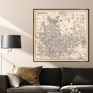 Phoenix (Arizona) kaart, oude stadsplattegrond uit 1956, gedetailleerde kaart, vintage patina, Valley of the Sun wanddecoratie