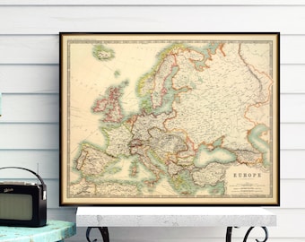 Carte de l'Europe, carte ancienne avant la Grande Guerre, décor de carte historique, art cartographique