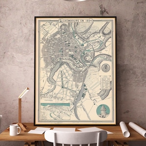 Kaart van Luxemburg, oude stadskaart gerestaureerd, geweldig wanddecor, giclee-reproductie