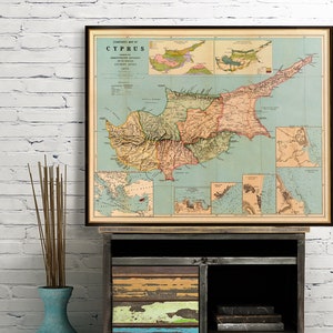 Nordzypern Karte, historische Landkarte, schönes Geschenk für die Wand
