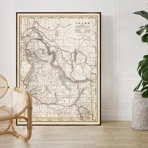Mappa dell'Idaho, stampa artistica da parete The Gem State, mappa dettagliata, decora le tue pareti