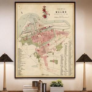 Antique Map of Malmö | Vintage Urban Plan Print | Karta Malmö