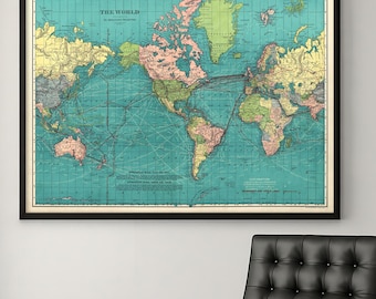 1897年のヴィンテージ世界地図 | 商業用アメリカ地図帳アートプリント